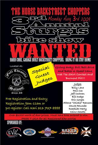 the horse backstreet choppers announces third sturgis bike show?